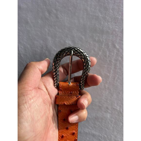 Berge belts silver textured snake buckle and a distinct orange faux-ostrich main image 4